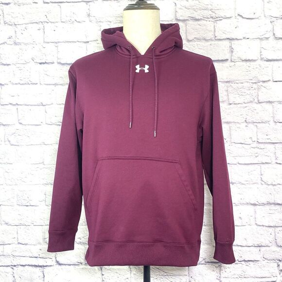Under Armour Men's Maroon Fleece Hoodie Pullover Kangaroo Pockets Size Small EUC - Picture 1 of 9